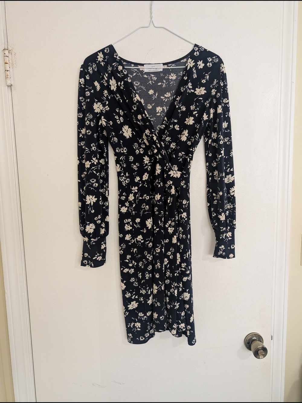 Kaileigh Long Sleeve Floral Faux Wrap Knit Dress Boho Cottagecore Workwear